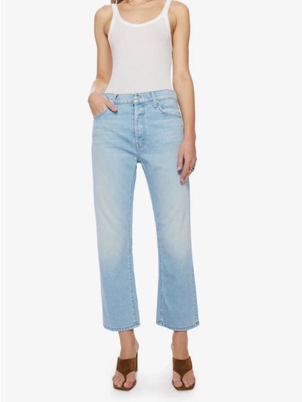 MOTHER Superior The Ditcher Crop Unripped Denim Straight Jeans Size 30